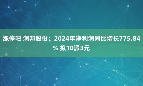 涨停吧 润邦股份：2024年净利润同比增长775.84% 拟10派3元