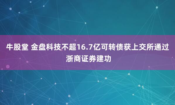 牛股堂 金盘科技不超16.7亿可转债获上交所通过 浙商证券建功